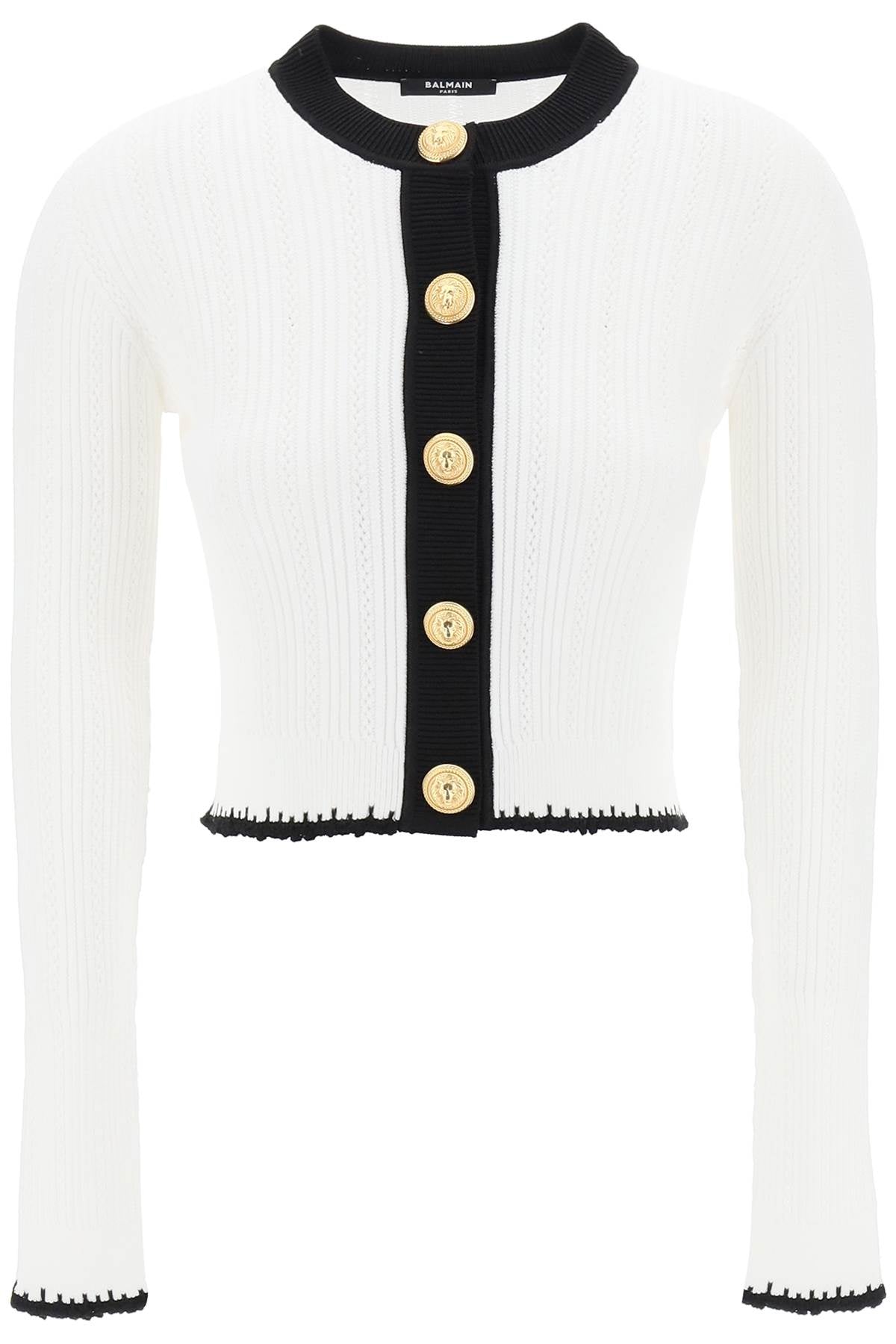 Balmain bicolor knit cardigan with embossed buttons