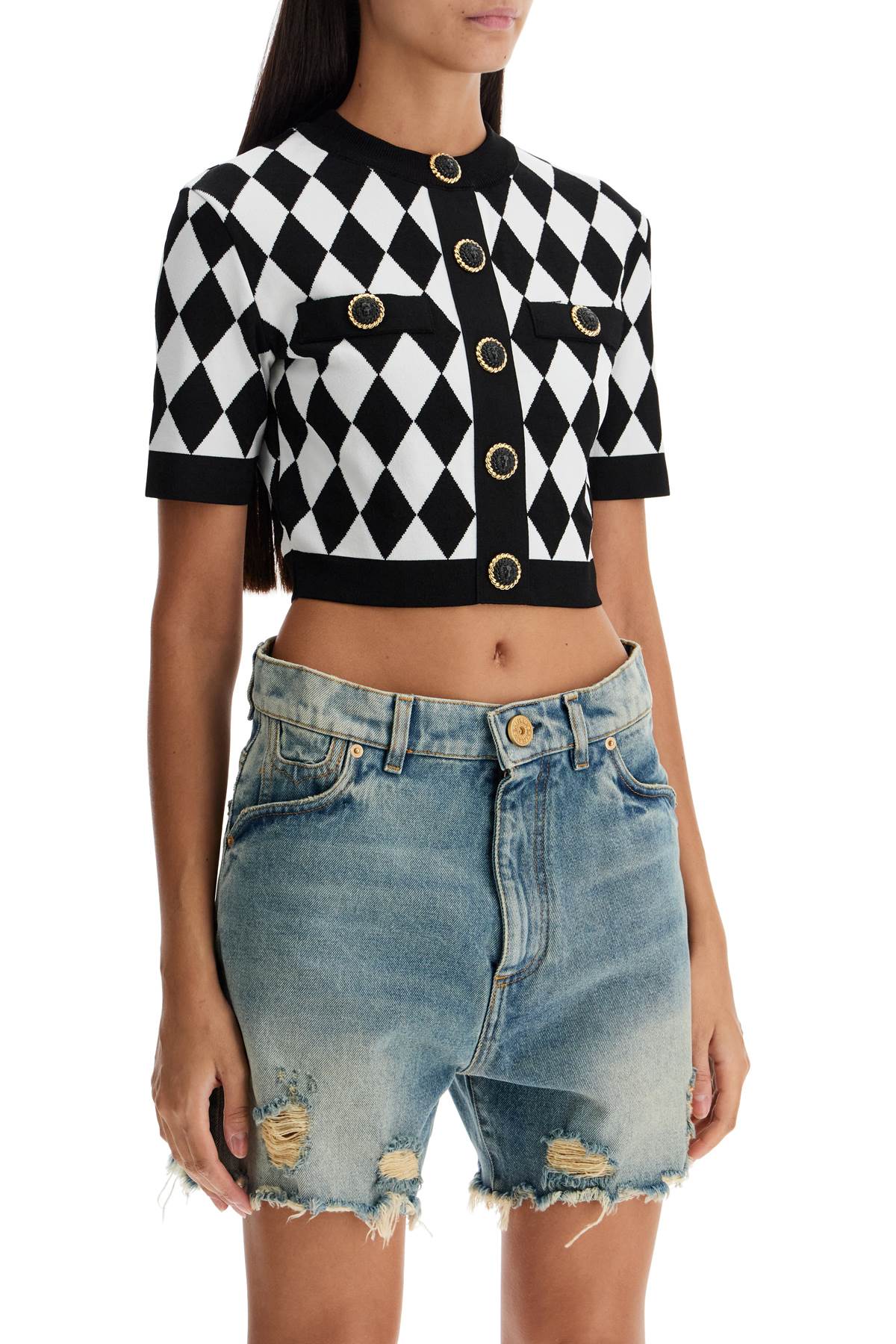 Balmain "jacquard diamond pattern knit crop top