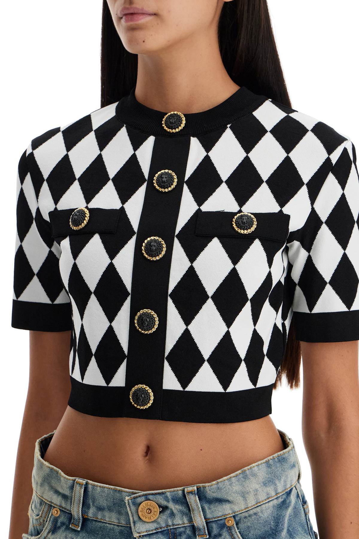 Balmain "jacquard diamond pattern knit crop top