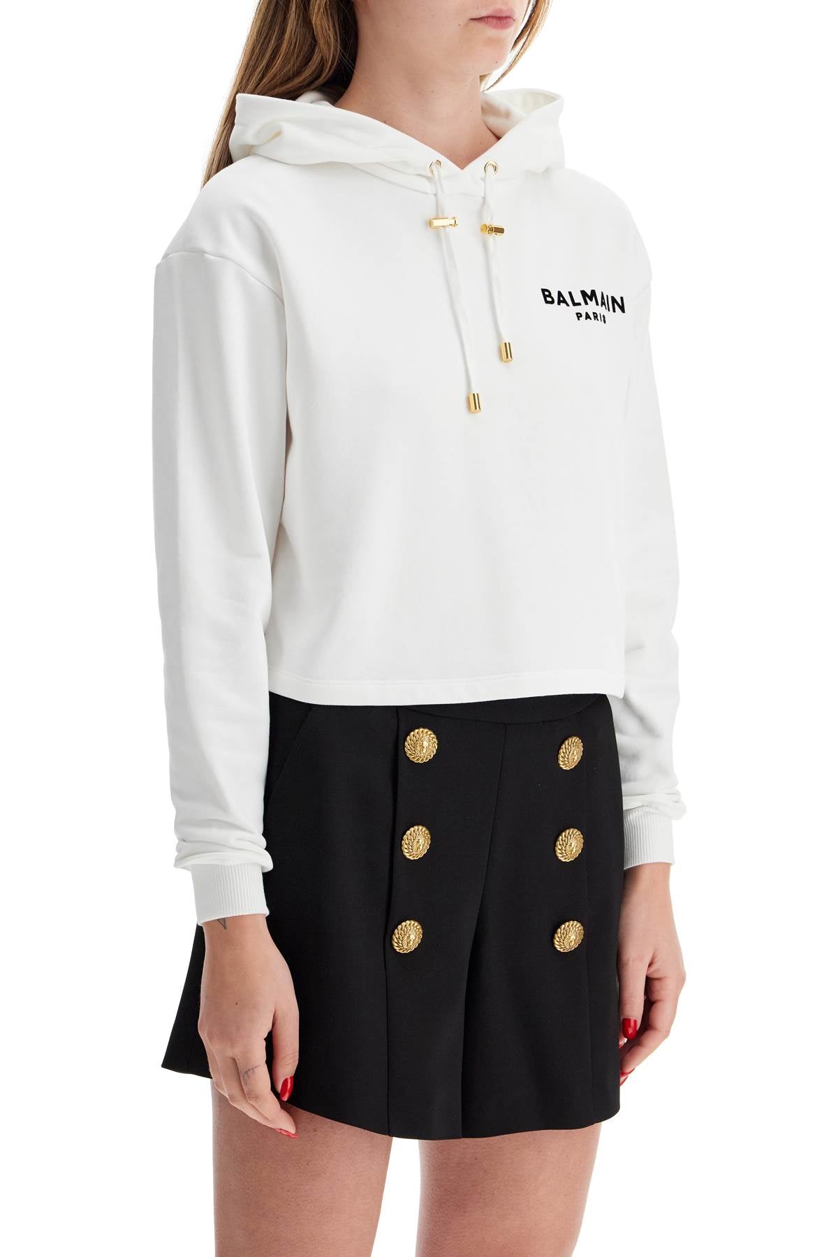 Balmain cropped hoodie with hood.