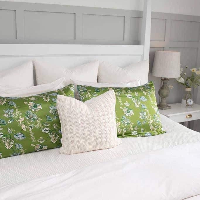 Green Floral - Luxury Silk Pillowcase Glam Steals  silk pillowcase Ever You silk pillowcase