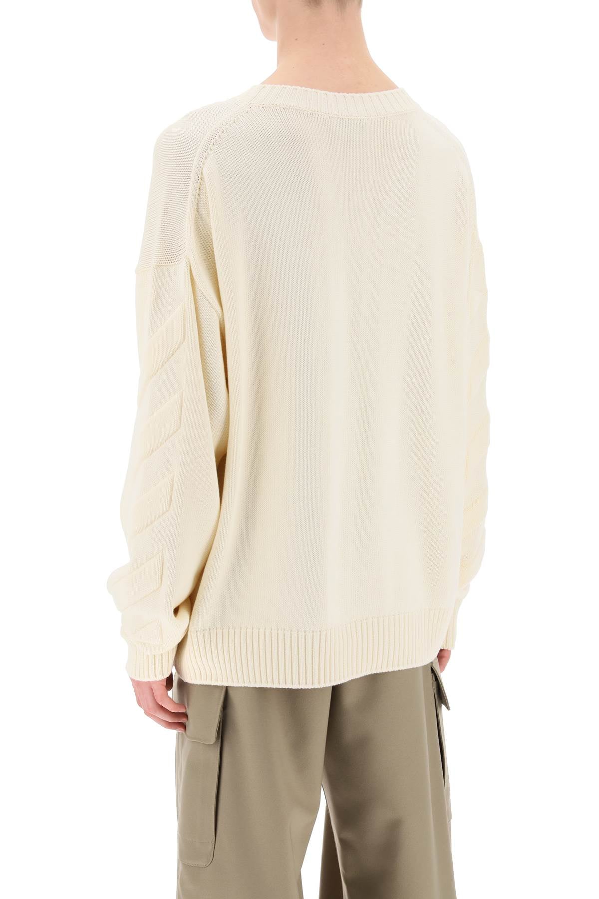 Off-White Sweater With Embossed Diagonal Motif